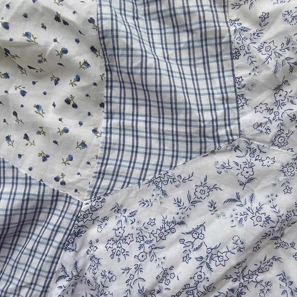 White & Light Blue Patchwork Lace-Trim Sundress - Picture 9 of 14